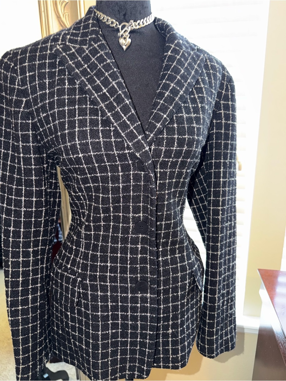 Ann Taylor Black Windowpane Button-Front Blazer